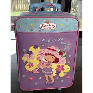 Vintage Strawberry Shortcake Kids Pink Rolling Suitcase Extending Handle 2004
